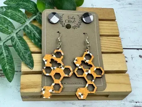 Truly Olive HoneyComb Earring Dangles - Earrings Dangle Earrings
