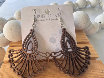 Truly Olive Bohemian Wood Mandala Earrings - Earrings Dangle Earrings