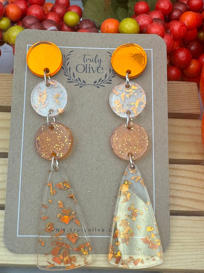 Truly Olive Orange Confetti and Orange Glitter Acrylic Dangle Earrings - Earrings Dangle Earrings