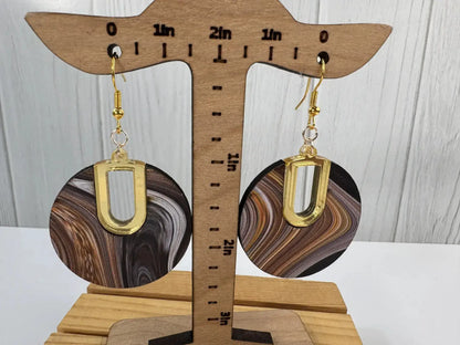 Truly Olive Vintage Swirl Pattern Wood Earrings - Earrings Dangle Earrings