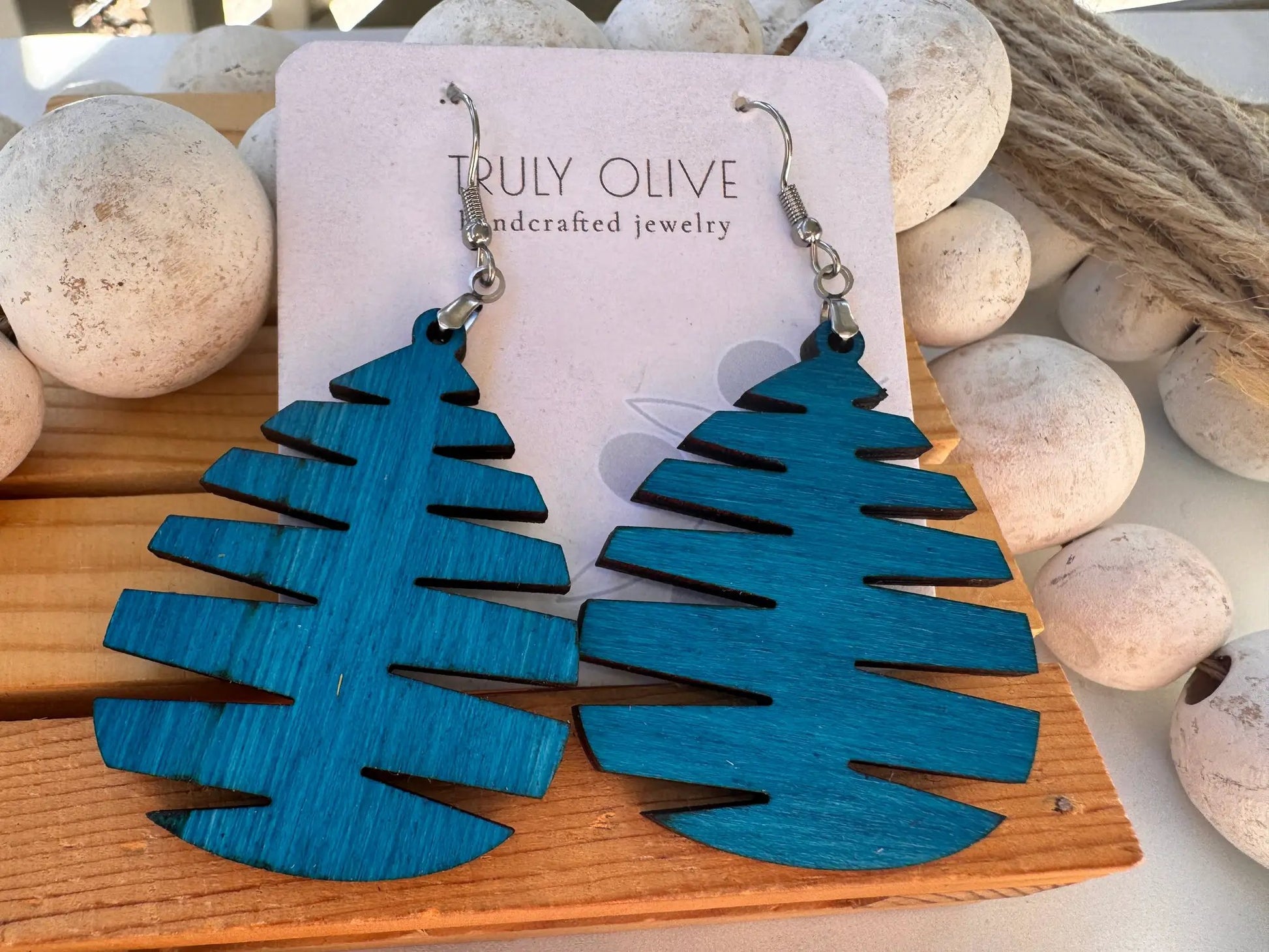 Truly Olive Wood Mandala Tree Shape - Earrings Dangle Earrings