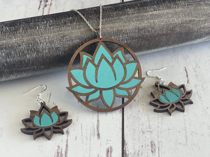 Truly Olive Exquisite Lotus Flower Necklace and Earrings Set - Jewelry Sets Jewelry Set