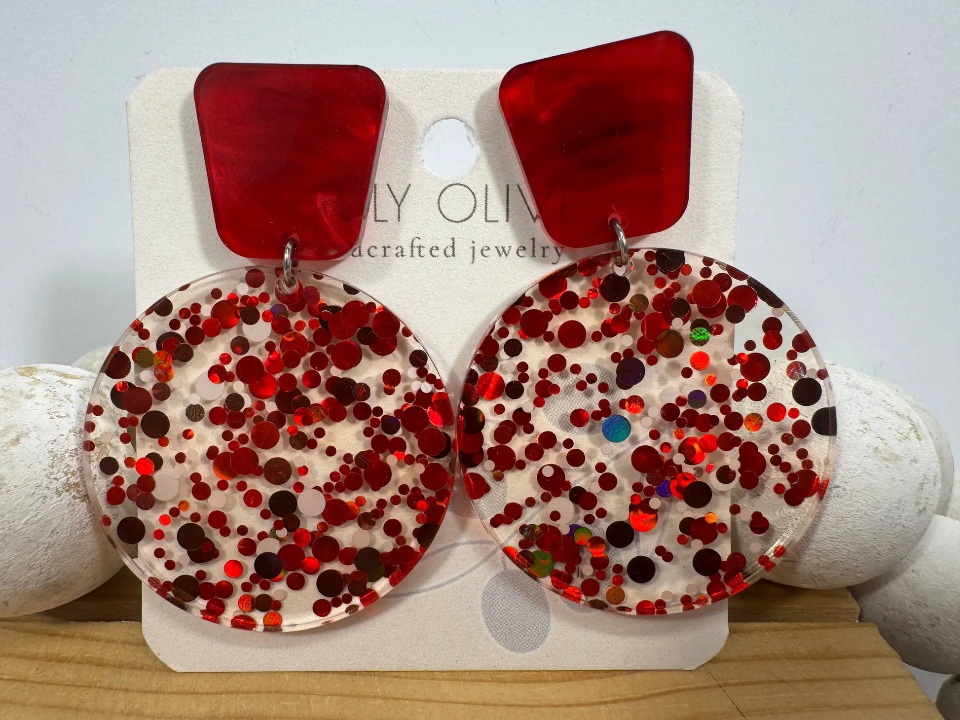 Truly Olive Red Confetti Tiered Circle Earrings - Earrings Dangle Earrings