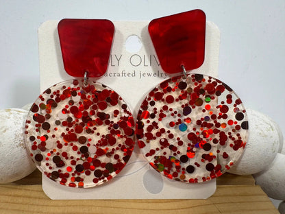 Truly Olive Red Confetti Tiered Circle Earrings - Earrings Dangle Earrings