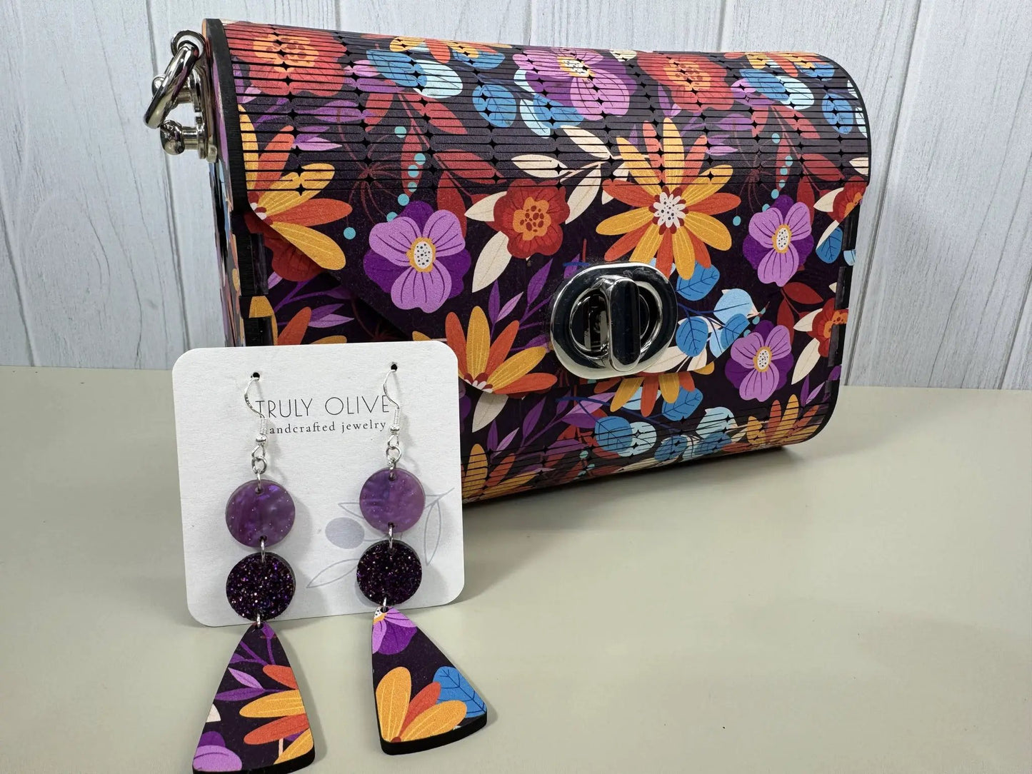 Truly Olive Bright Flower Pattern Wood Handbag Clutch Purse - Clutch Bags Clutch Bag - Women's