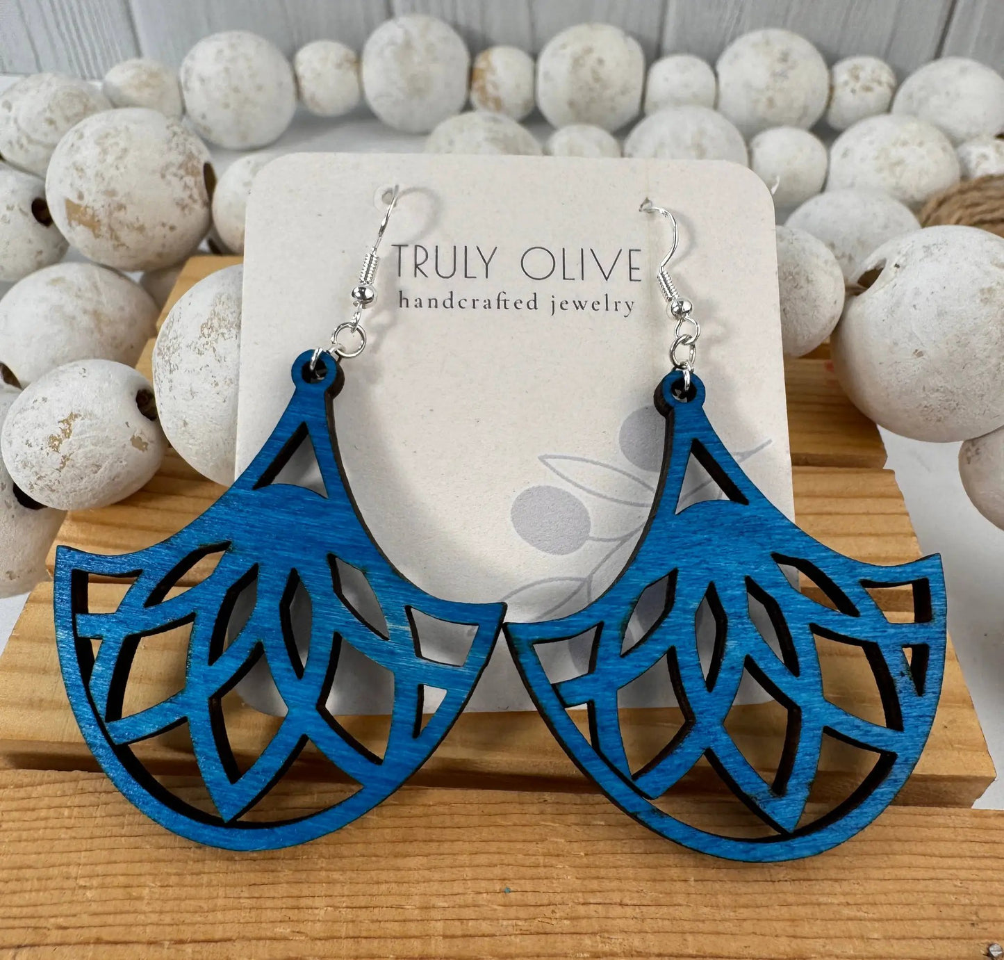Truly Olive Fan Shape Lightweight Wood Earrings - Earrings Dangle Earrings