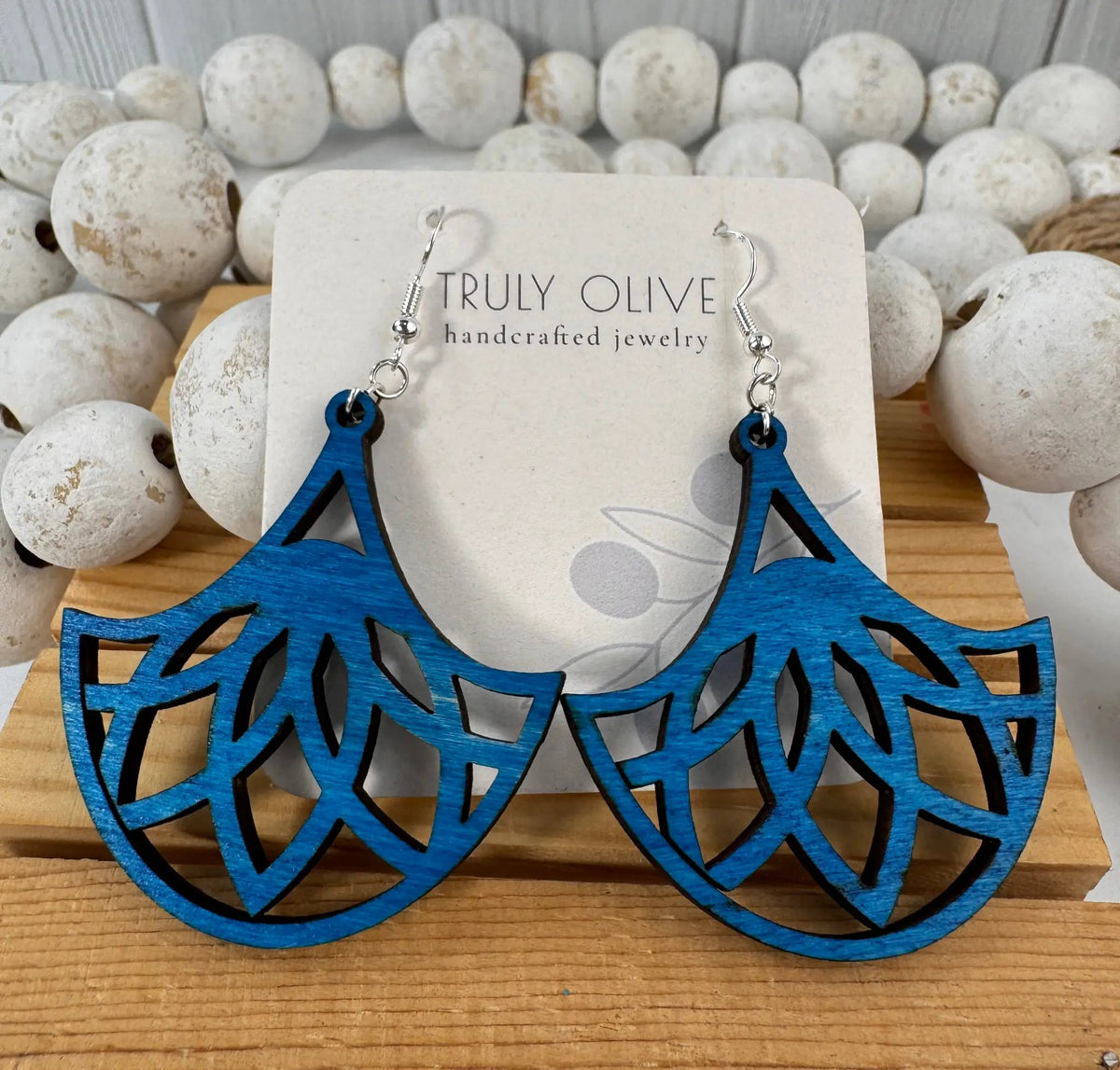 Truly Olive Fan Shape Lightweight Wood Earrings - Earrings Dangle Earrings