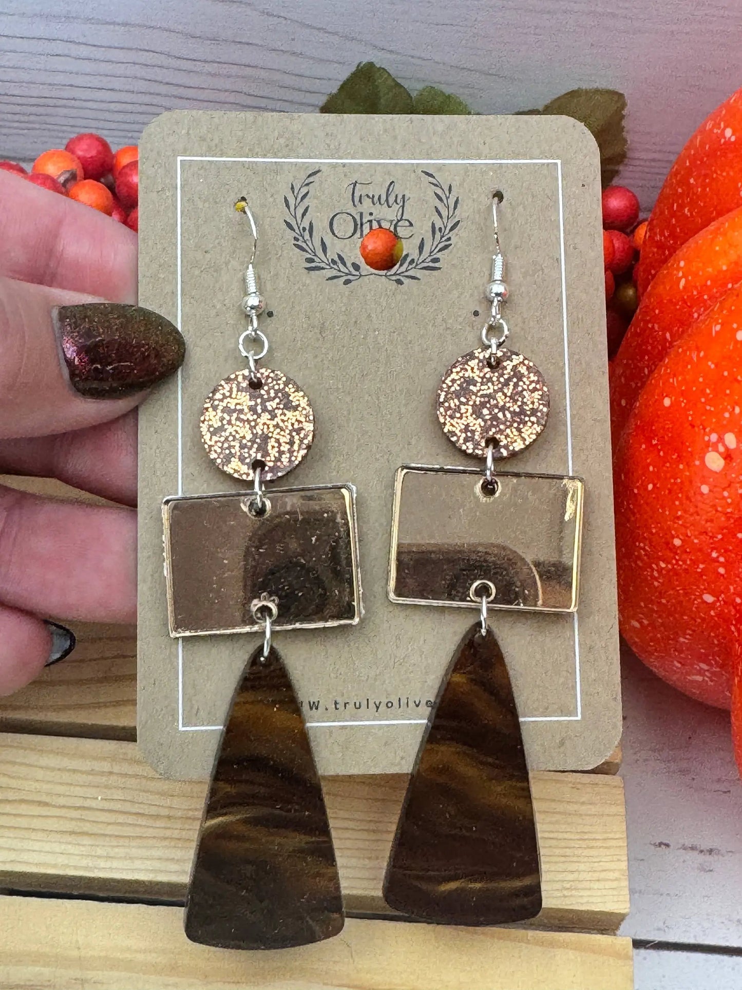 Truly Olive Sparkly Fall Dangle Earrings - Earrings Dangle Earrings
