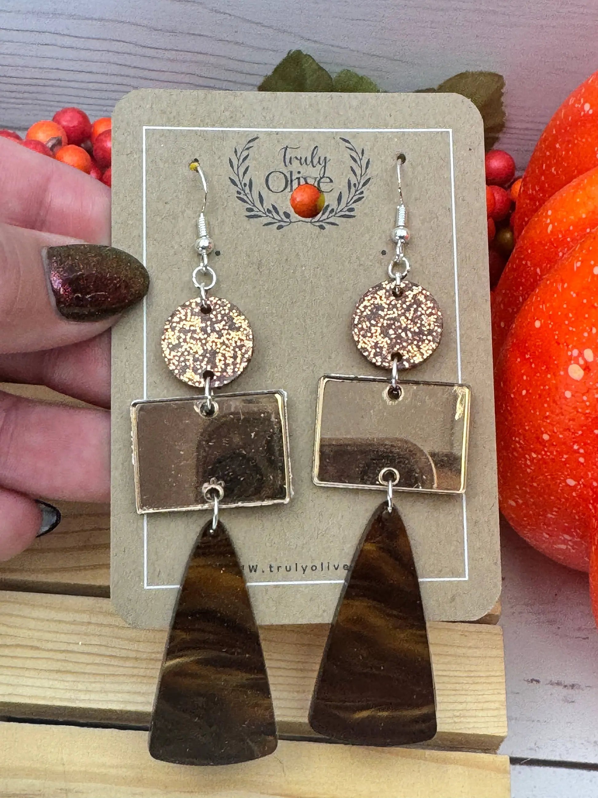 Truly Olive Sparkly Fall Dangle Earrings - Earrings Dangle Earrings