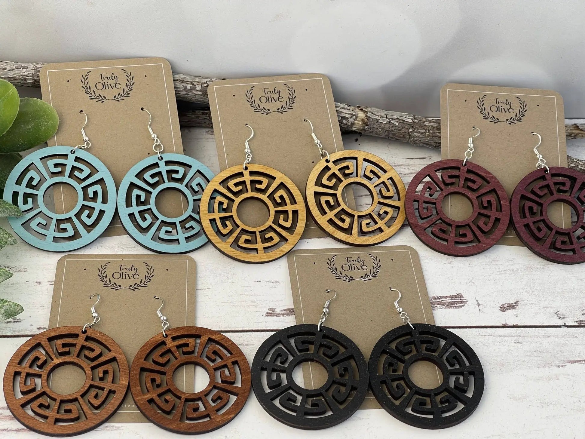 Truly Olive Discover the Exquisite Aura of Ornate Wood Mandala Earrings - Earrings Dangle Earrings