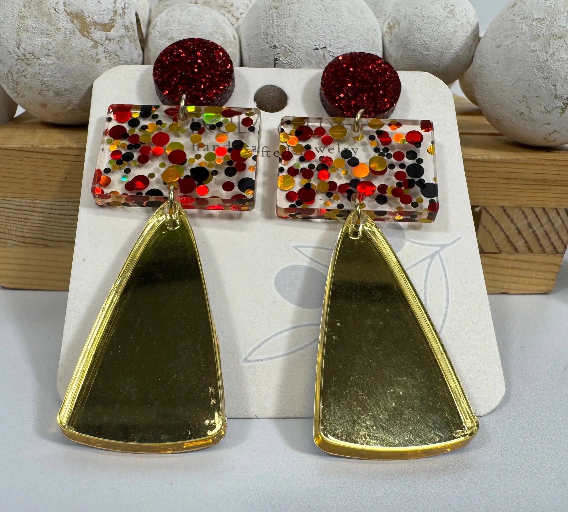 Truly Olive Gorgeous Red and Gold Long Christmas Holiday Earrings - Earrings Dangle Earrings
