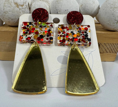 Truly Olive Gorgeous Red and Gold Long Christmas Holiday Earrings - Earrings Dangle Earrings