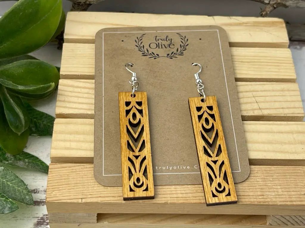 Truly Olive Rectangle Mandala Earrings Lightweight Wood Earrings - Earrings Dangle Earrings
