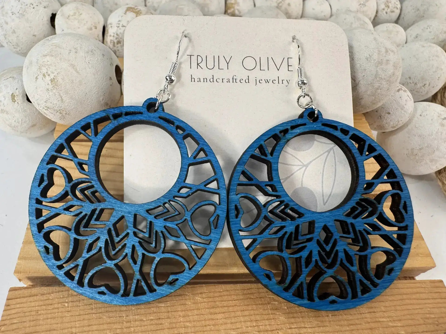 Truly Olive Boho Mandala Wooden Earrings - Earrings Dangle Earrings