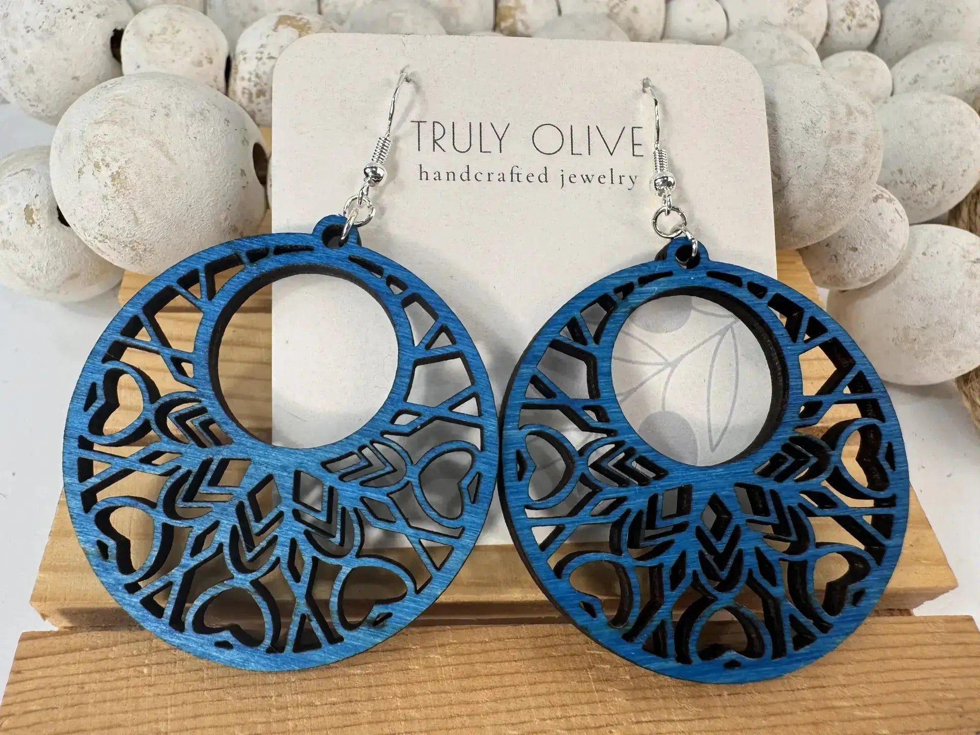 Truly Olive Boho Mandala Wooden Earrings - Earrings Dangle Earrings