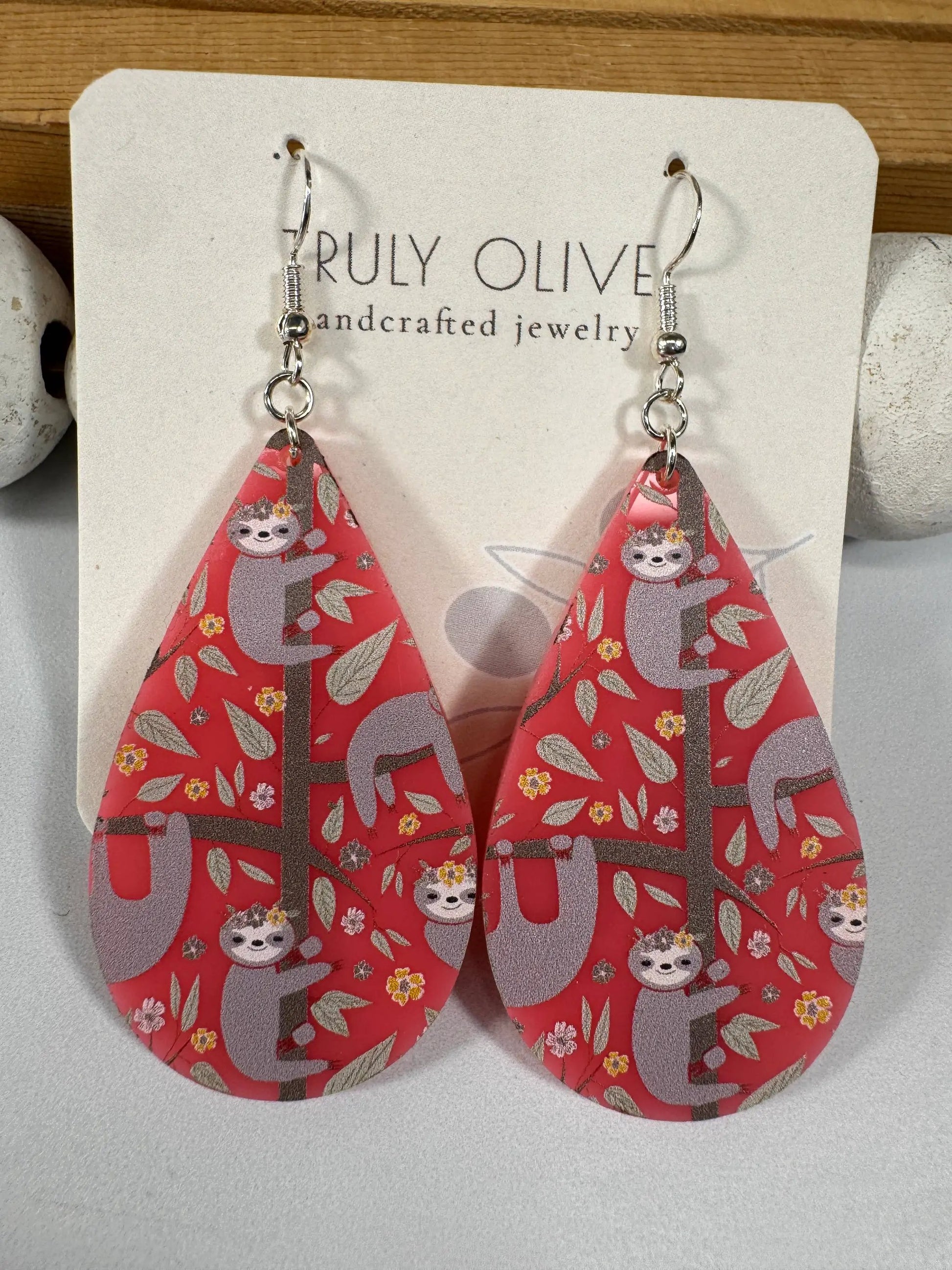Truly Olive Adorable Pink Acrylic Sloth Earrings - Earrings Dangle Earrings