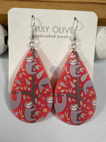 Truly Olive Adorable Pink Acrylic Sloth Earrings - Earrings Dangle Earrings