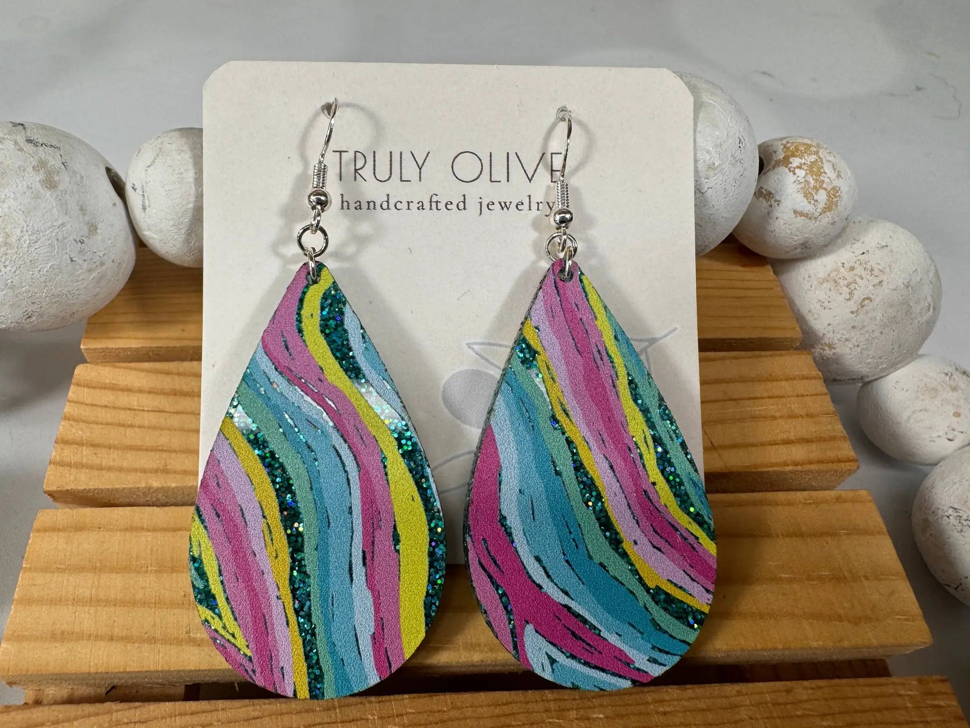 Truly Olive Colorful Wavey Pattern Acrylic Earrings - Earrings Dangle Earrings