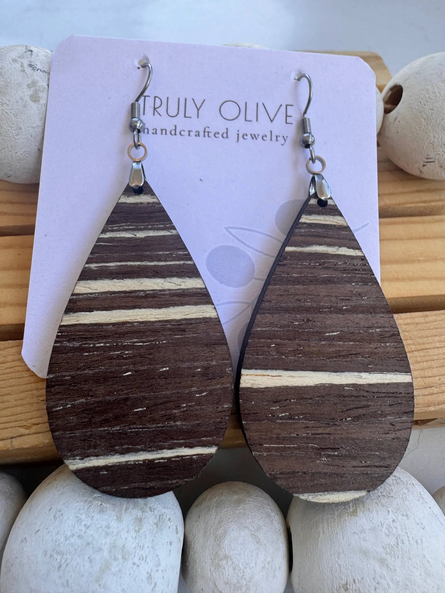 Truly Olive Dark Mocha Exotic Cafe Collection Wood Earrings - Earrings Dangle Earrings