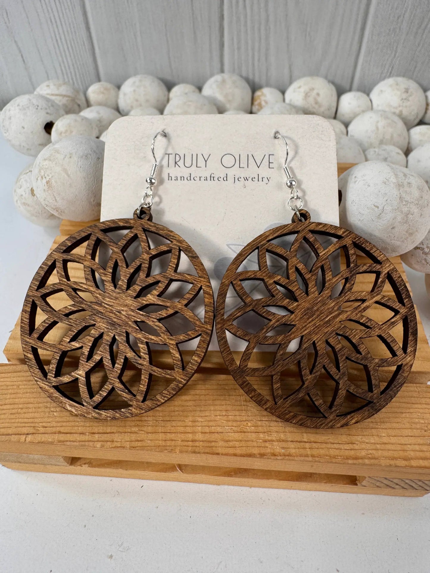 Truly Olive Lightweight Circle Wood Earrings - Earrings Dangle Earrings