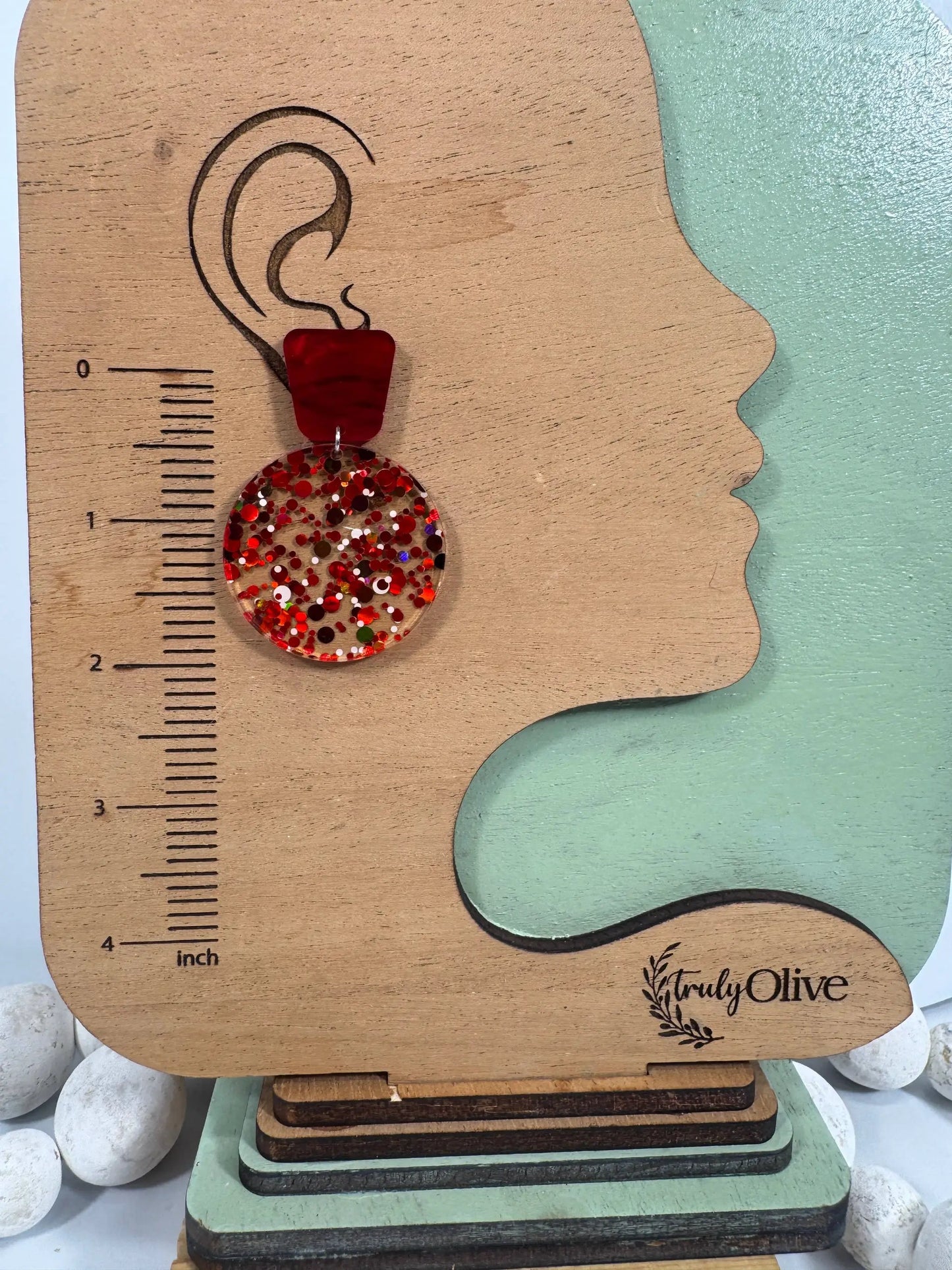 Truly Olive Red Confetti Tiered Circle Earrings - Earrings Dangle Earrings