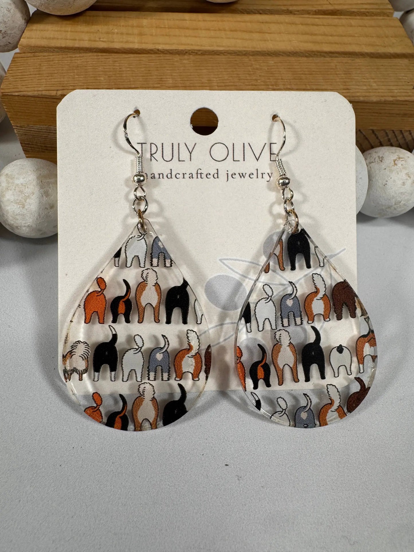 Truly Olive Adorable Acrylic Puppy Dog Butt Earrings - Earrings Dangle Earrings