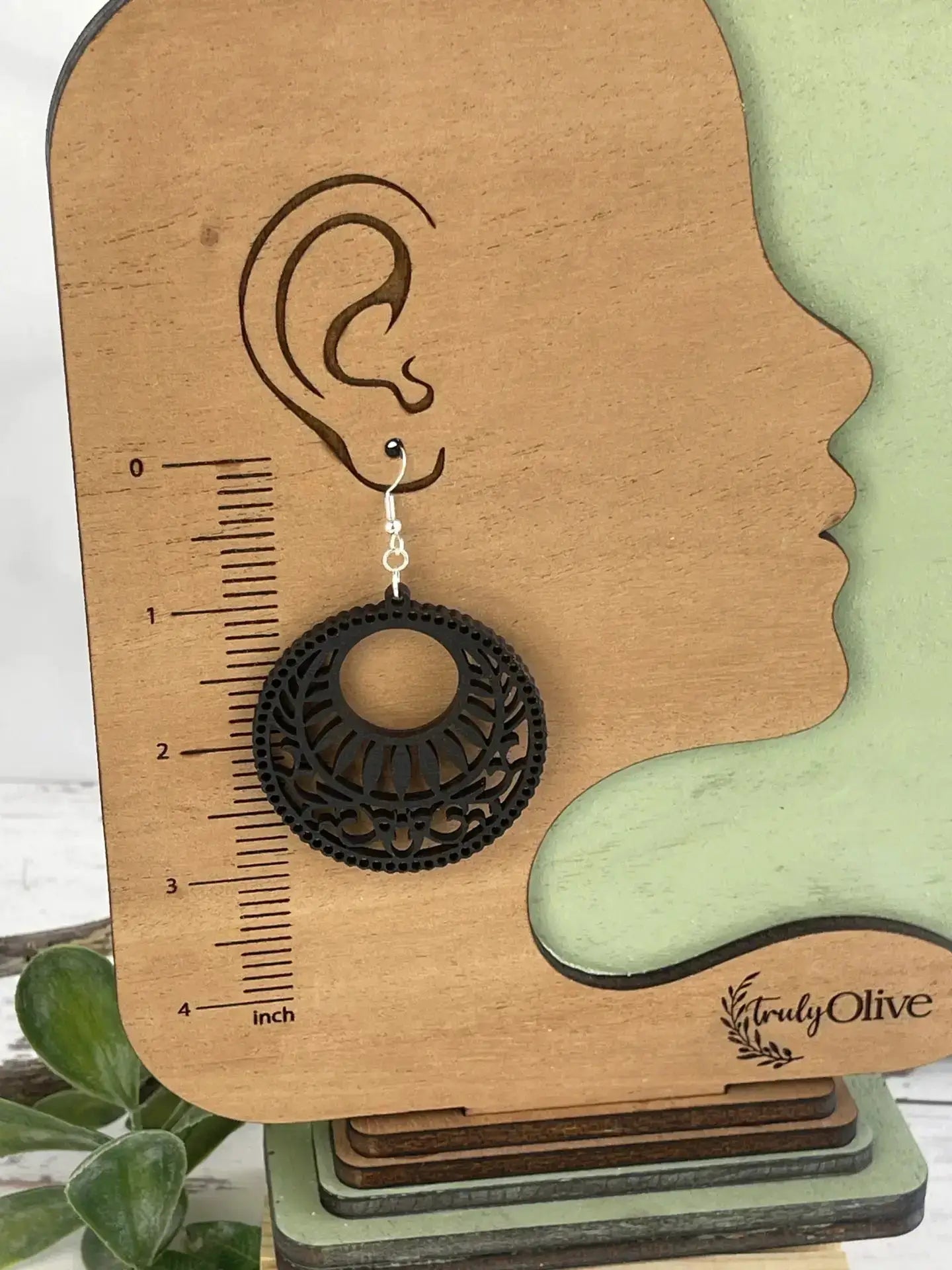 Truly Olive Lightweight Circle Wood Mandala Earrings - Earrings Dangle Earrings