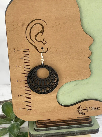 Truly Olive Lightweight Circle Wood Mandala Earrings - Earrings Dangle Earrings