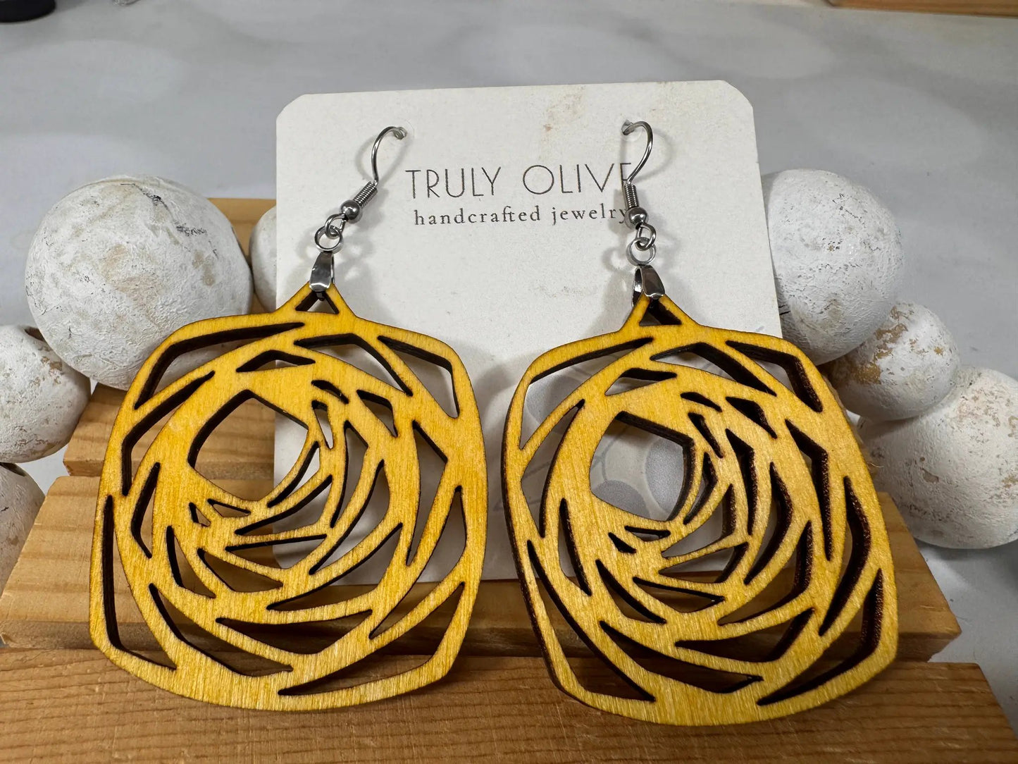 Truly Olive Wood Boho Mandala Earrings - Earrings Dangle Earrings