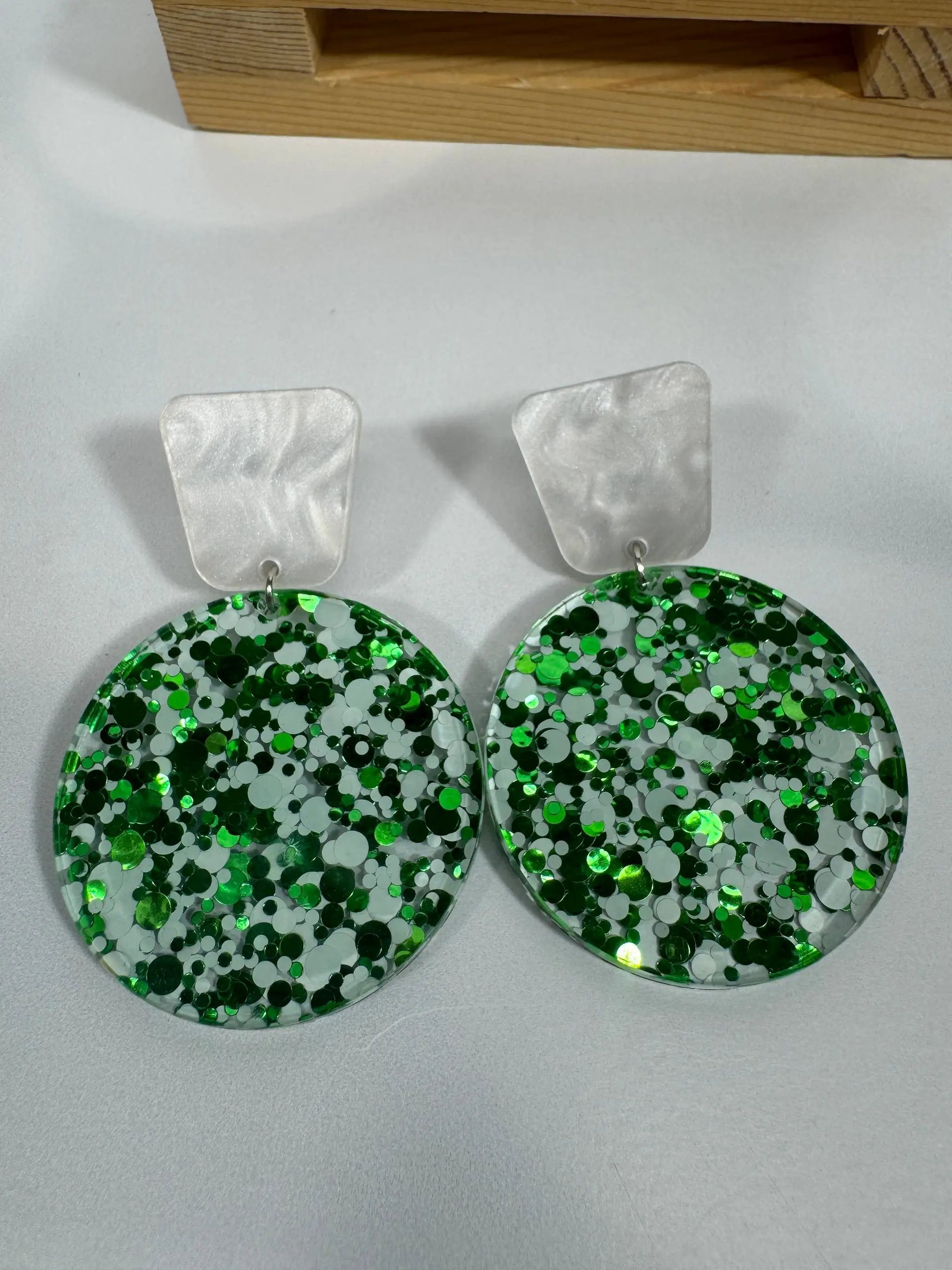Truly Olive Green and White Tiered Holiday Earrings - Earrings Dangle Earrings