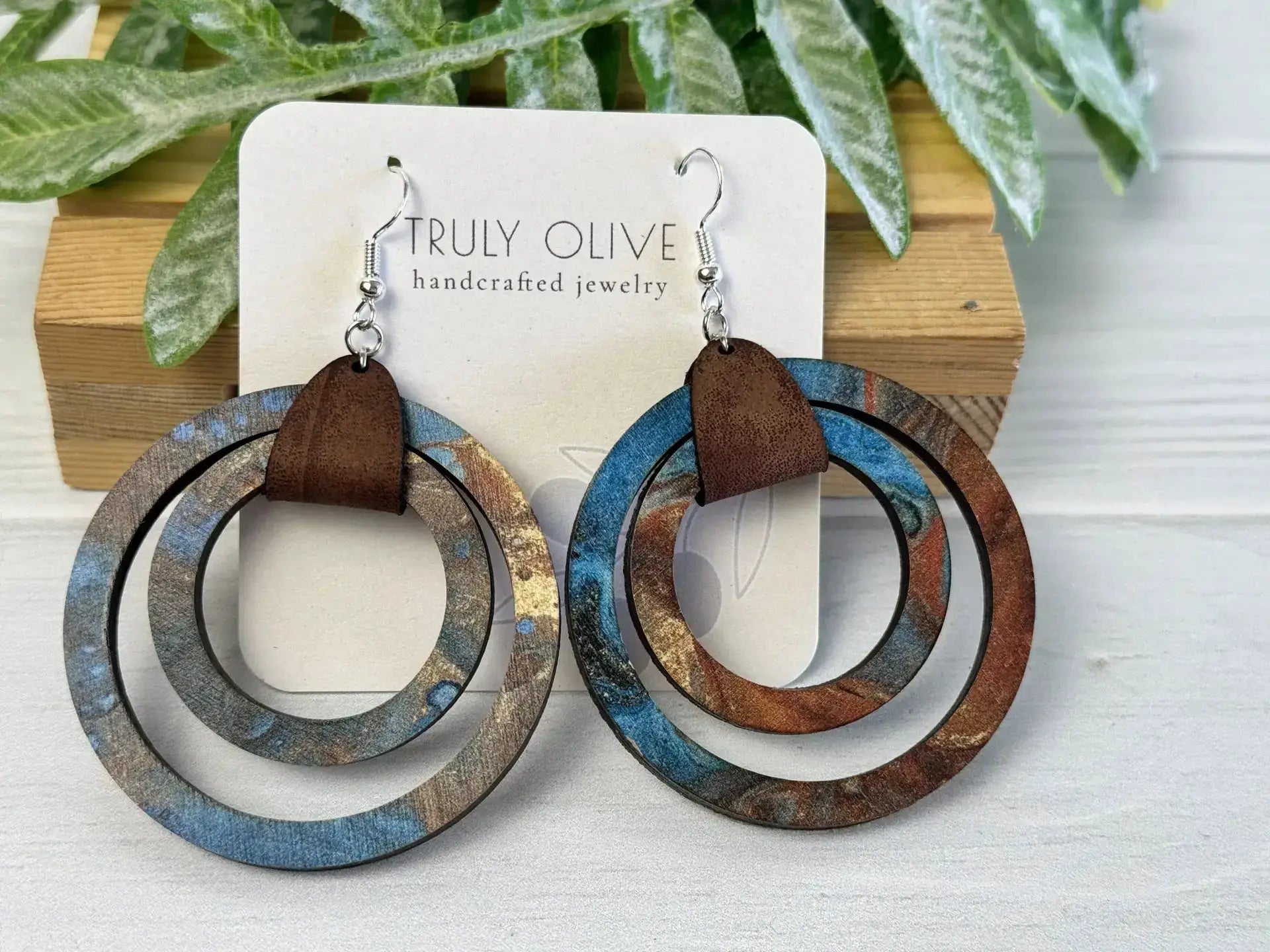 Truly Olive Colorful Blue Statement Hoop Earrings - Earrings Dangle Earrings