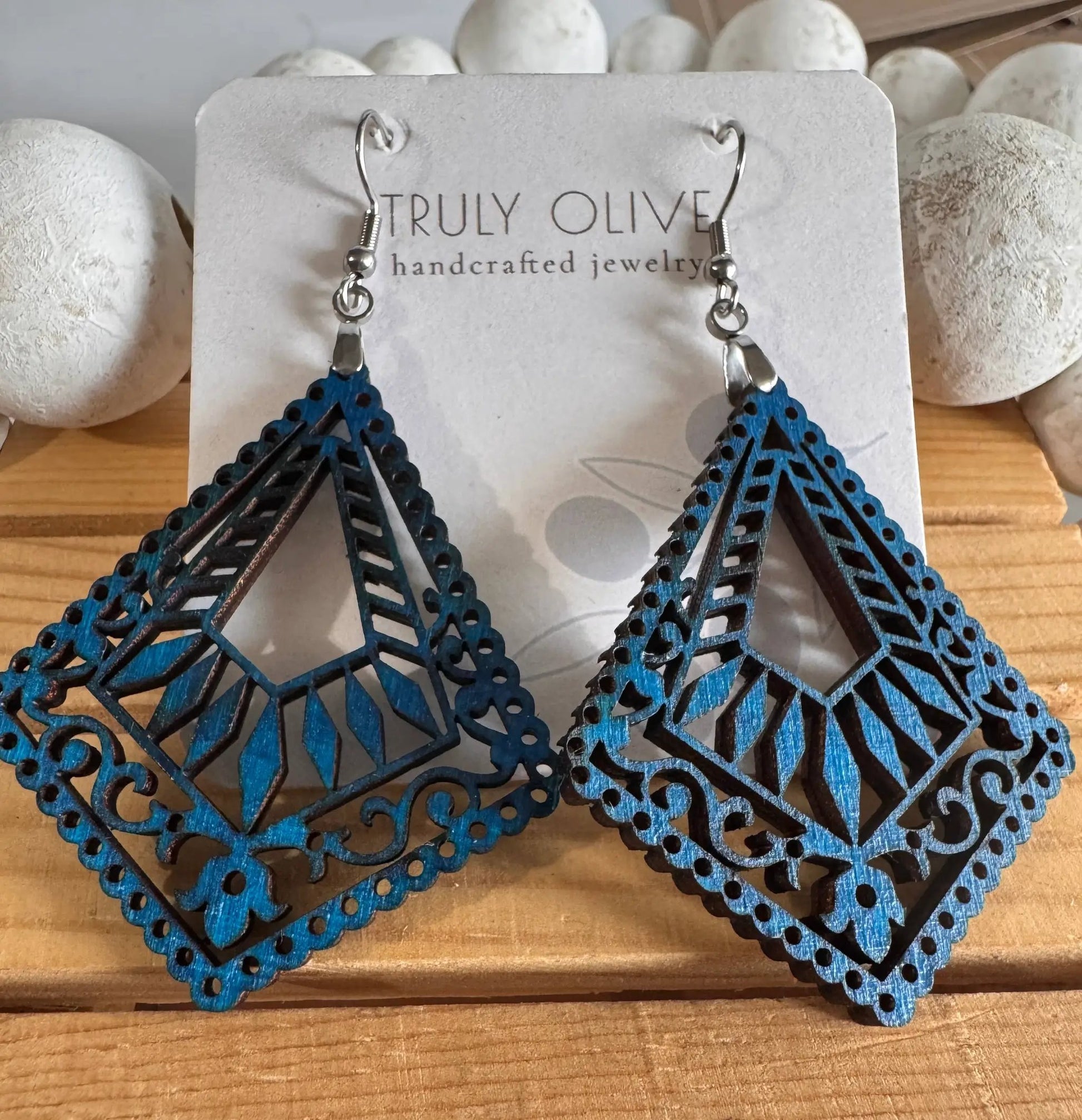 Truly Olive Lightweight Wood Mandala Earrings - Earrings Dangle Earrings
