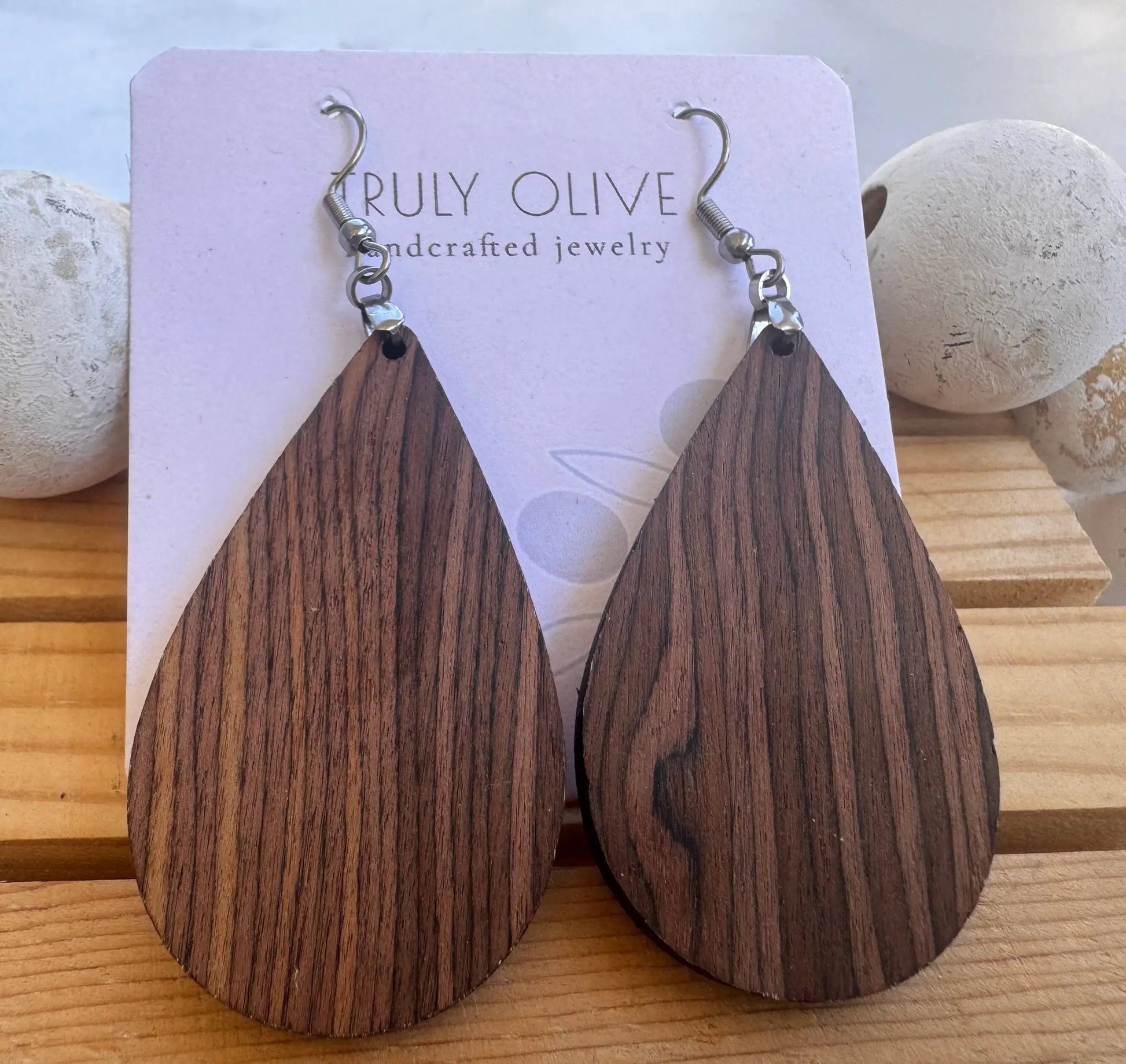 Truly Olive Double Shot Exotic Espresso Cafe Collection Wood Earrings - Earrings Dangle Earrings