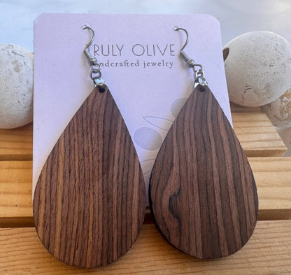 Truly Olive Double Shot Exotic Espresso Cafe Collection Wood Earrings - Earrings Dangle Earrings