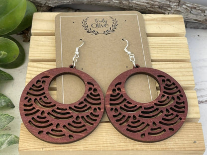 Truly Olive Japanese Style With Circle Shape Wood Earrings - Earrings Dangle Earrings