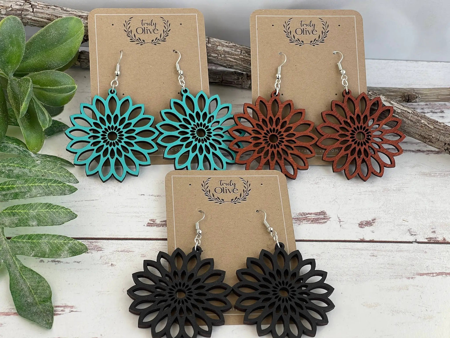 Truly Olive Bohemian Wood Earrings - Earrings Dangle Earrings