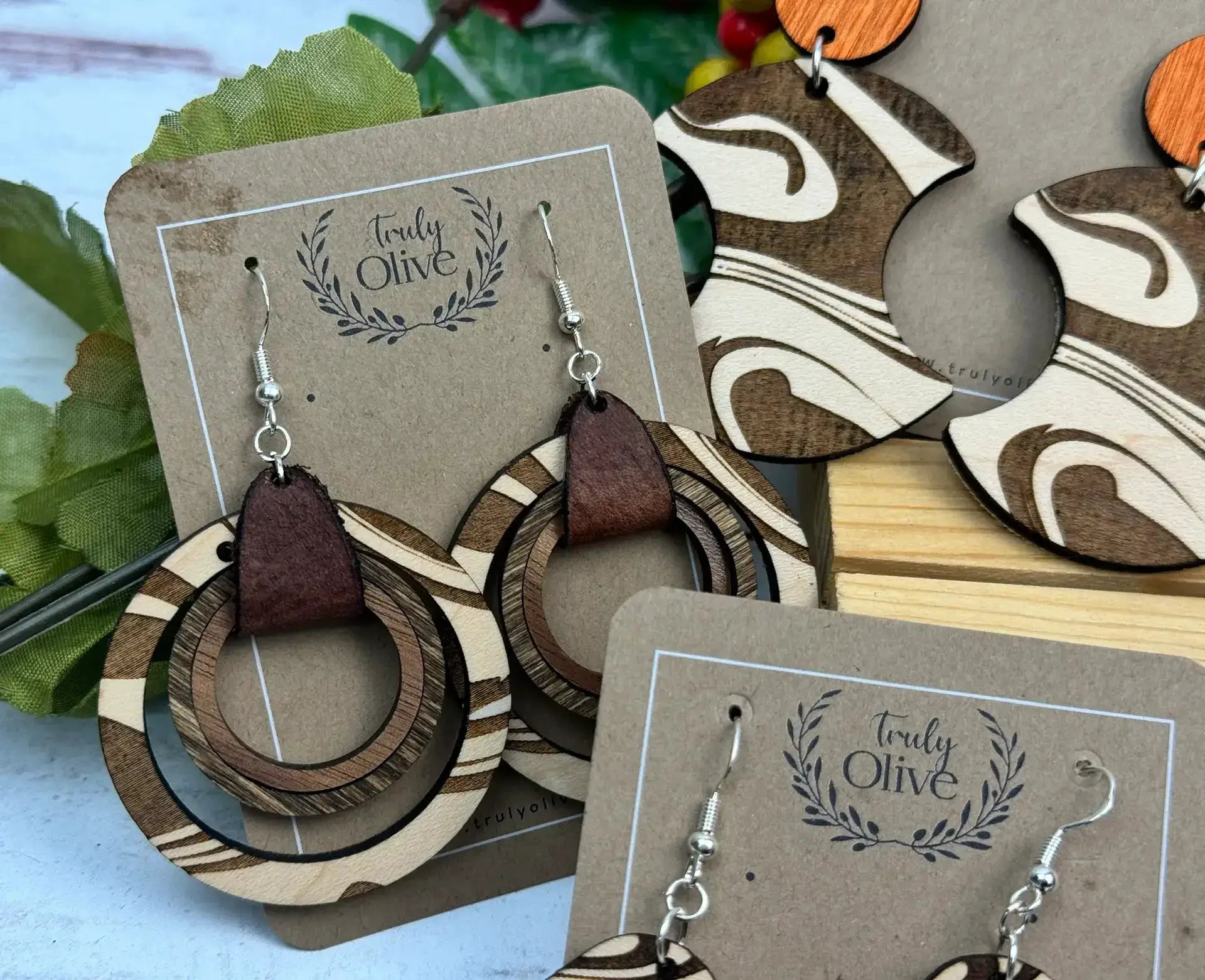 Truly Olive Wood Nested Hoop Earrings - Earrings Dangle Earrings