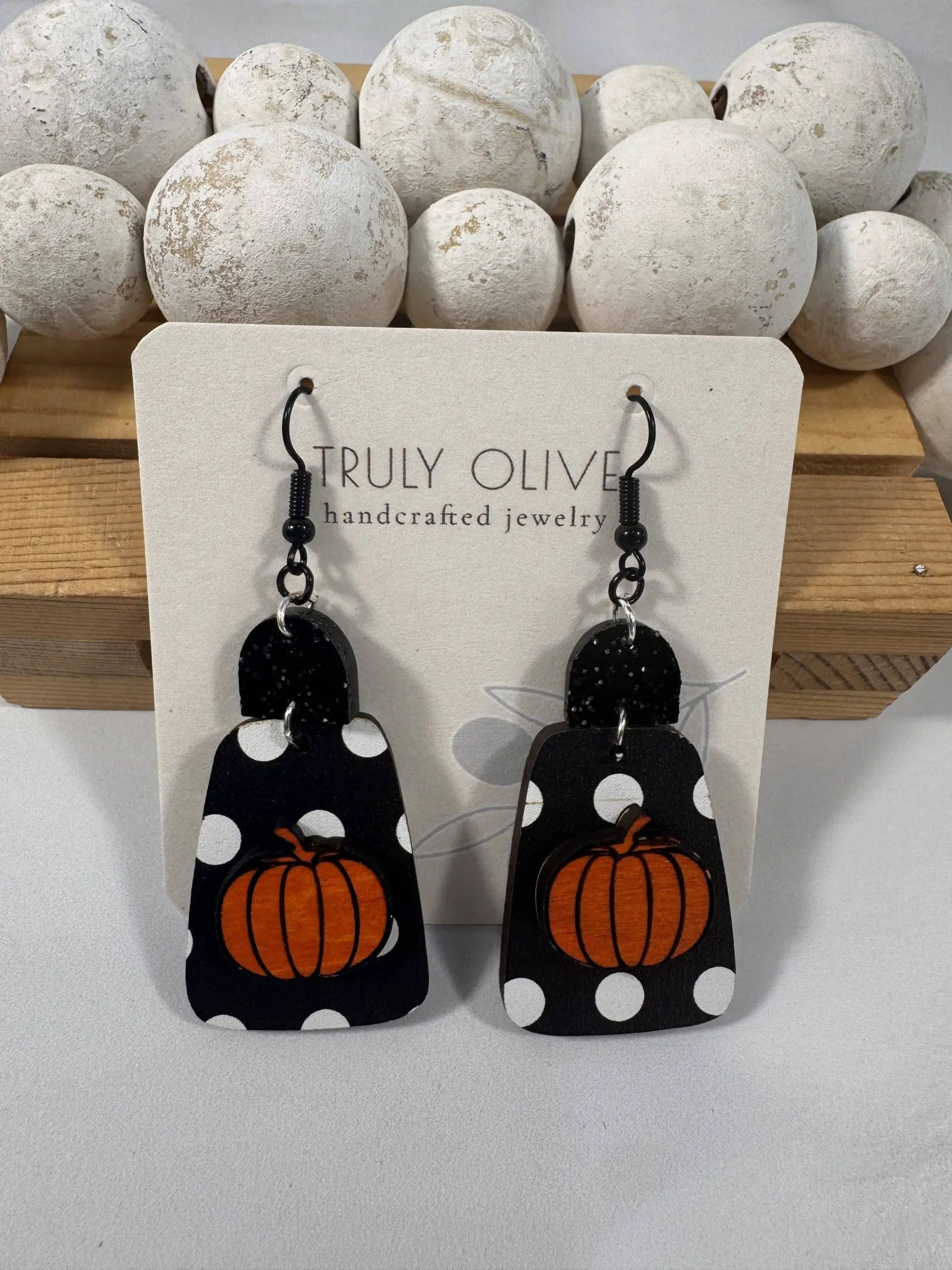 Truly Olive Cute Fall Pumpkin Polk A Dots - Earrings Dangle Earrings
