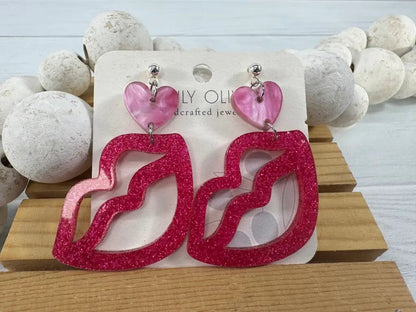 Trulyolive Hot Pink and Light Pink Lip and Heart Earrings - Earrings Dangle Earrings
