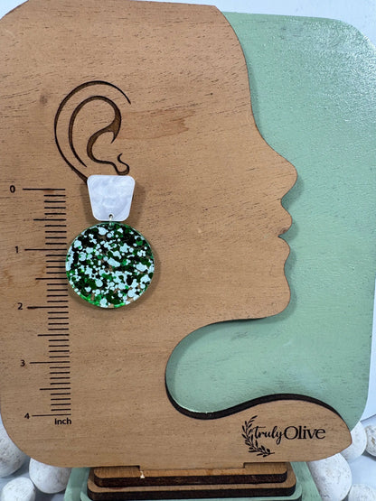 Truly Olive Green and White Tiered Holiday Earrings - Earrings Dangle Earrings