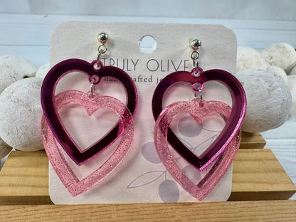 Trulyolive Connected Pink Double Heart Earrings - Earrings