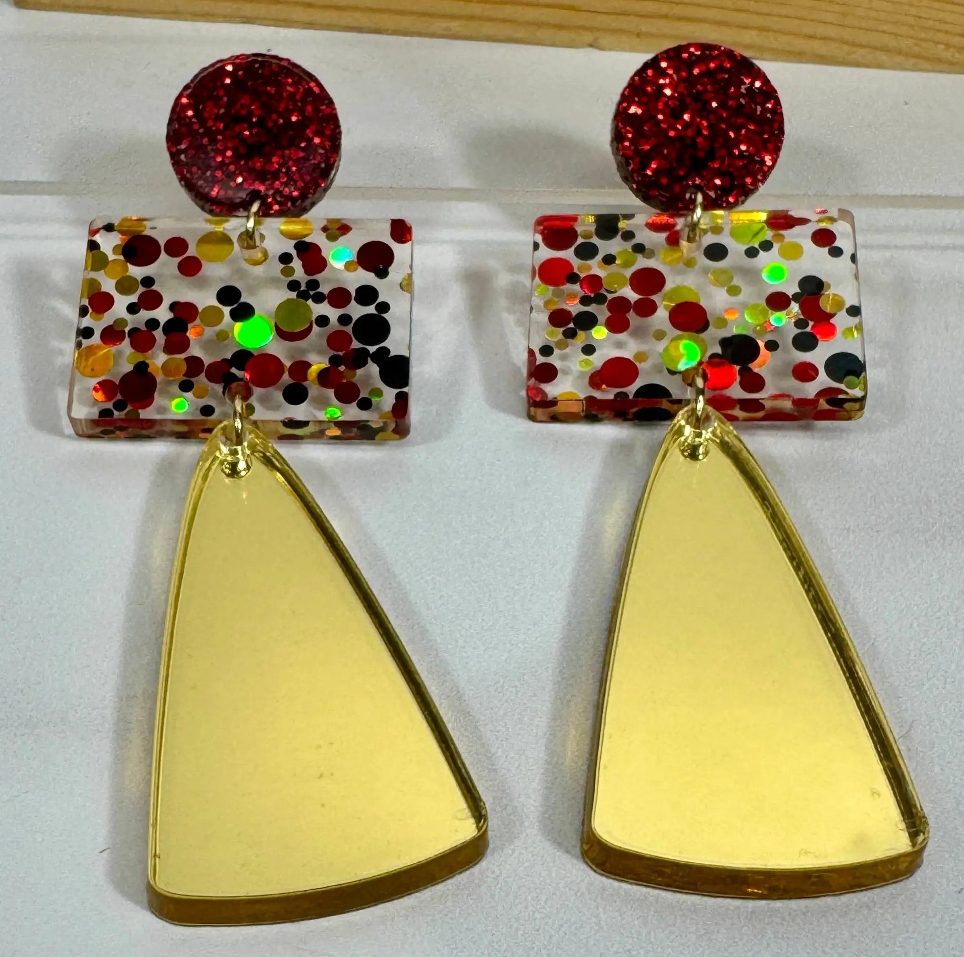 Truly Olive Gorgeous Red and Gold Long Christmas Holiday Earrings - Earrings Dangle Earrings