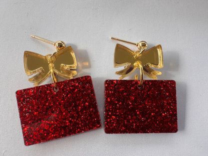 Truly Olive Red and Gold Christmas Present Earrings - Earrings Dangle Earrings