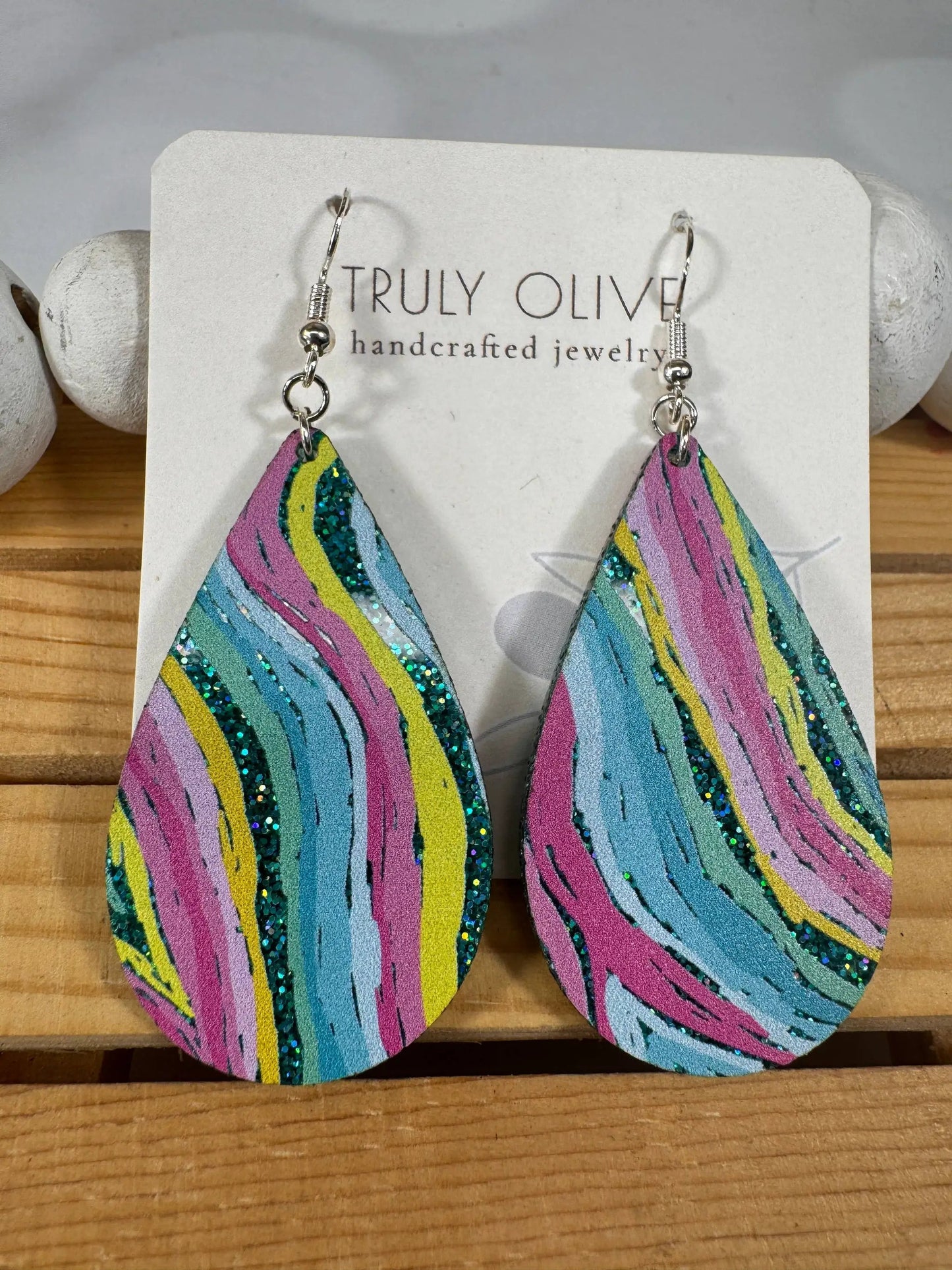 Truly Olive Colorful Wavey Pattern Acrylic Earrings - Earrings Dangle Earrings