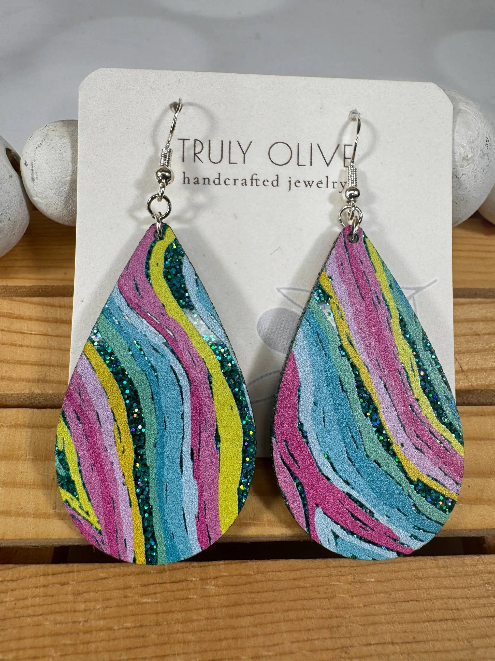 Truly Olive Colorful Wavey Pattern Acrylic Earrings - Earrings Dangle Earrings