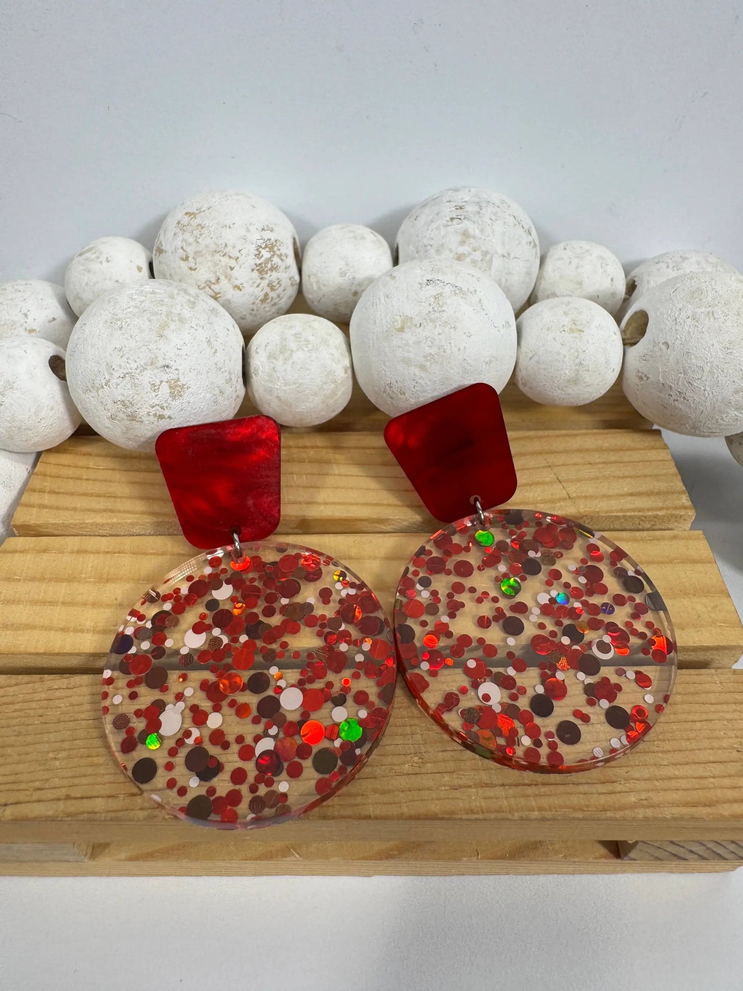 Truly Olive Red Confetti Tiered Circle Earrings - Earrings Dangle Earrings
