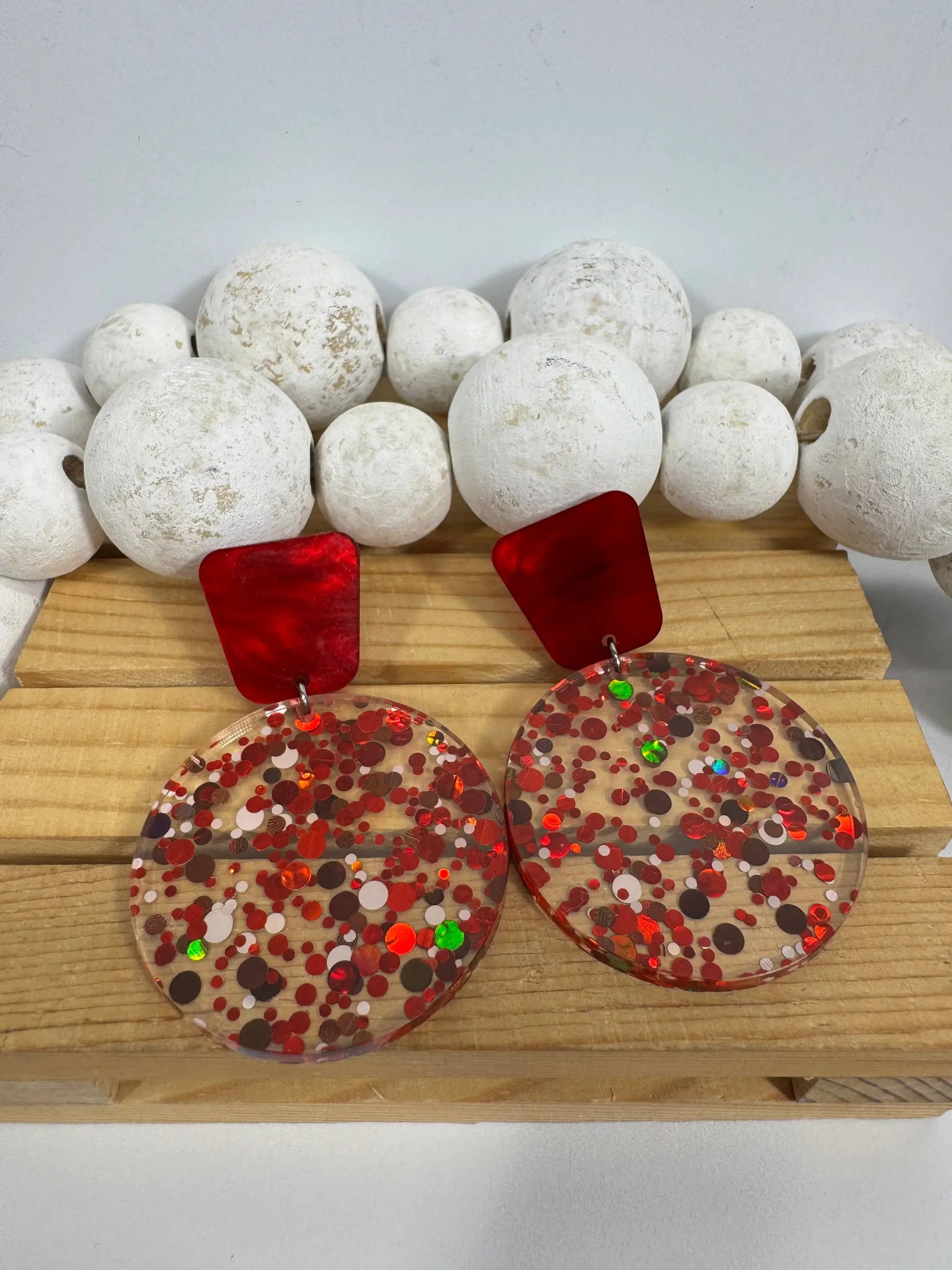 Truly Olive Red Confetti Tiered Circle Earrings - Earrings Dangle Earrings