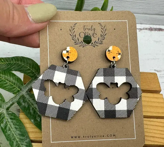 Truly Olive Buffalo Plaid Dangle Earrings - Earrings Dangle Earrings