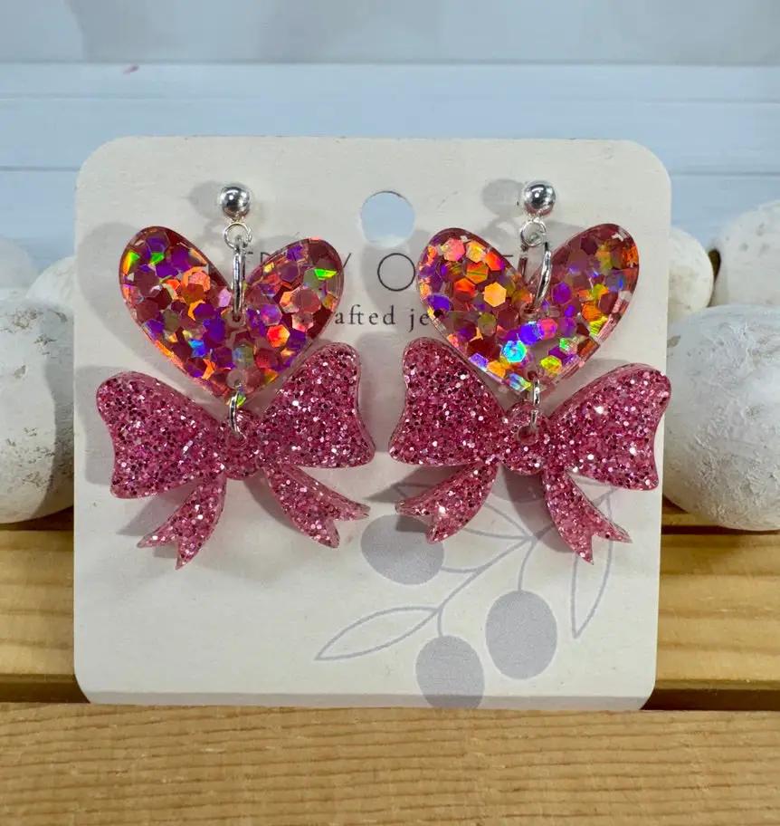 Trulyolive Heart Bows Dangle Earrings - Earrings