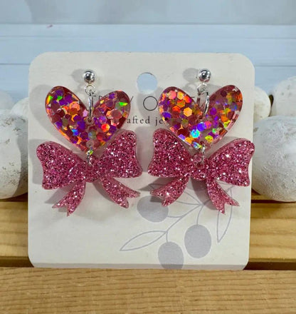 Trulyolive Heart Bows Dangle Earrings - Earrings